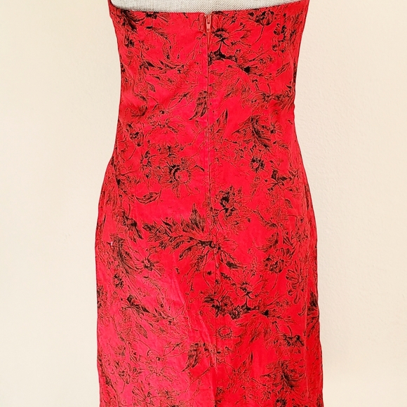 🖤VINTAGE 90s Peep Studio Rose Red Strapless Dress - Picture 4 of 9